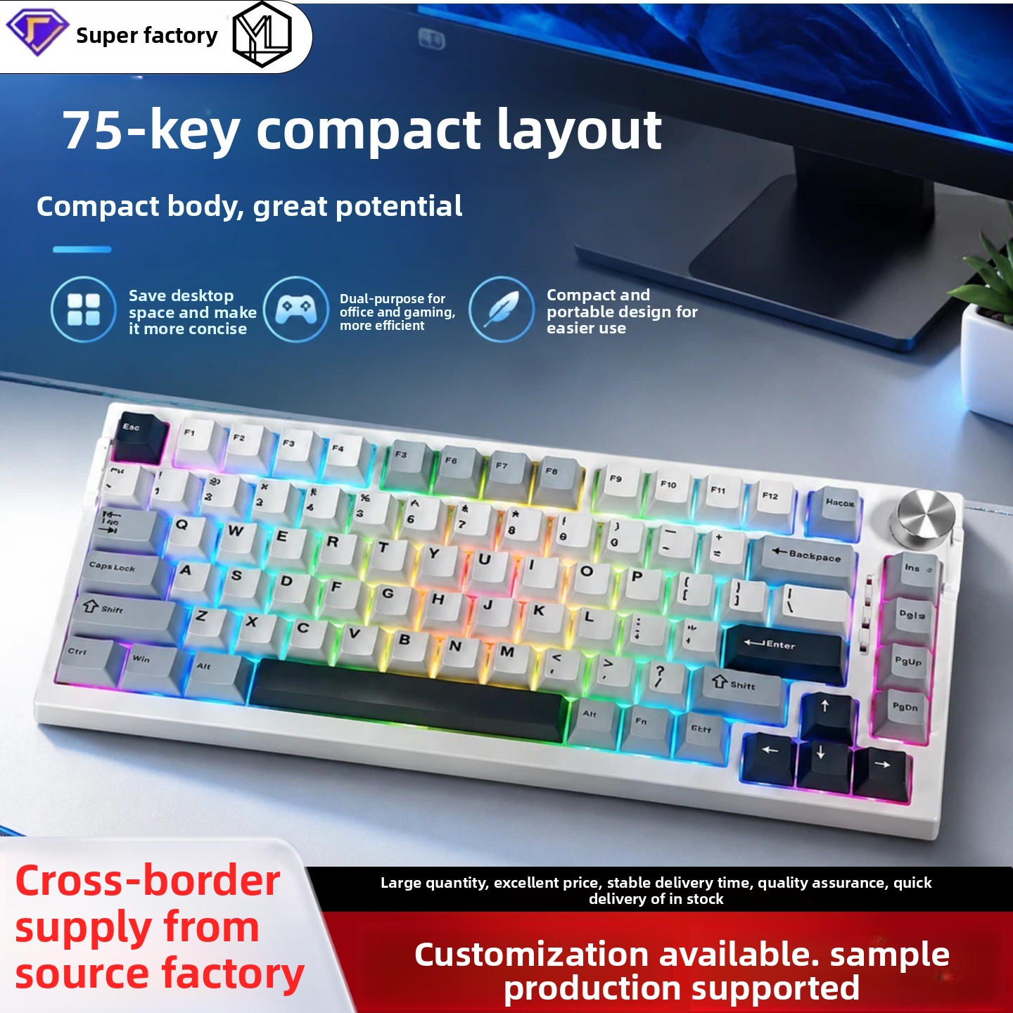 Desk Setup Pc And Laptop - Klawiatura mechaniczna Tri Mode, Bluetooth, USB-C,
